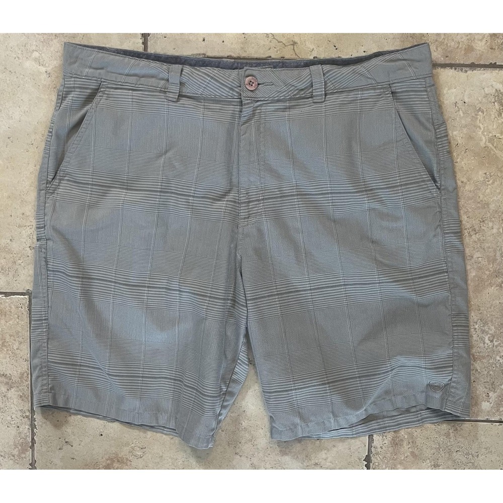 Hang Ten Shorts Mens 38 Beige Plaid Flat Front Casual Summer Lightweight Pockets
